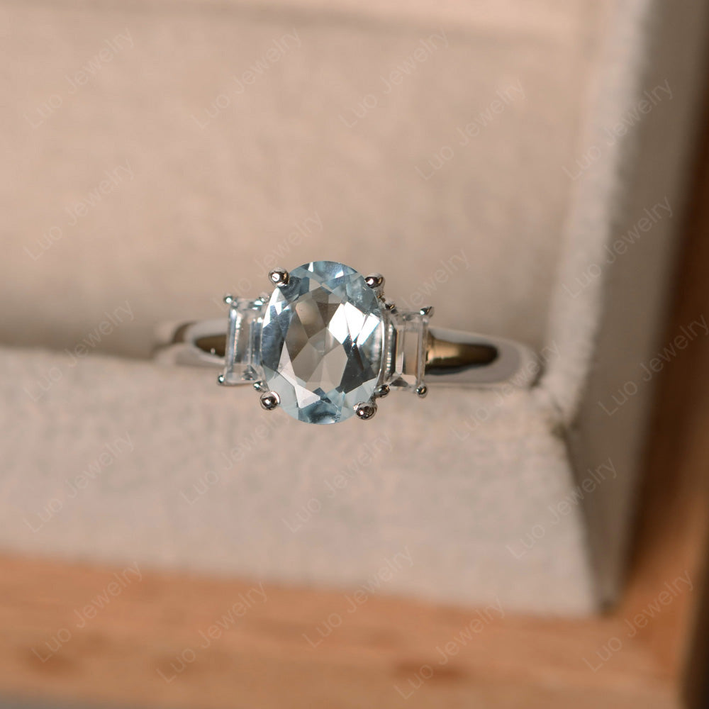 Aquamarine Oval Engagement Ring With Side Stone - LUO Jewelry