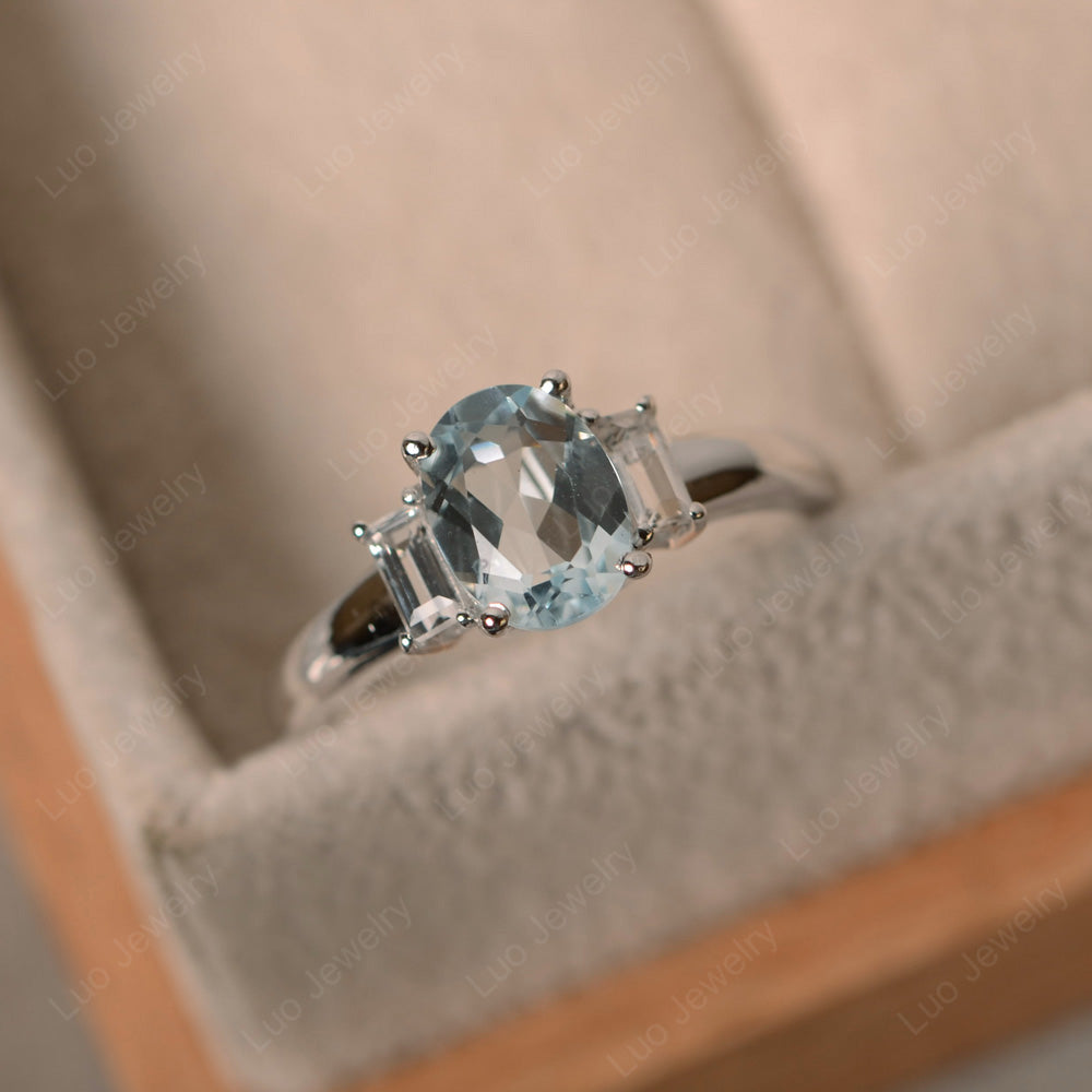 Aquamarine Oval Engagement Ring With Side Stone - LUO Jewelry