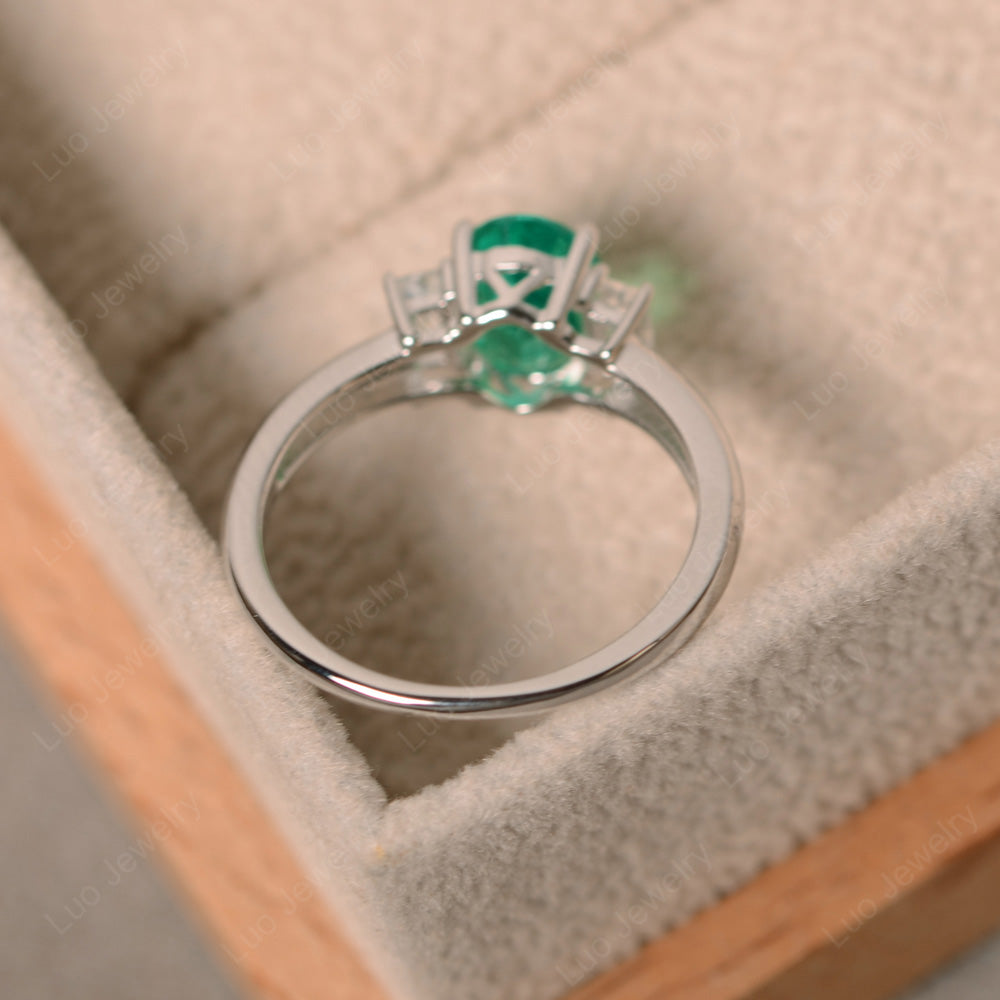Lab Emerald Oval Engagement Ring With Side Stone - LUO Jewelry