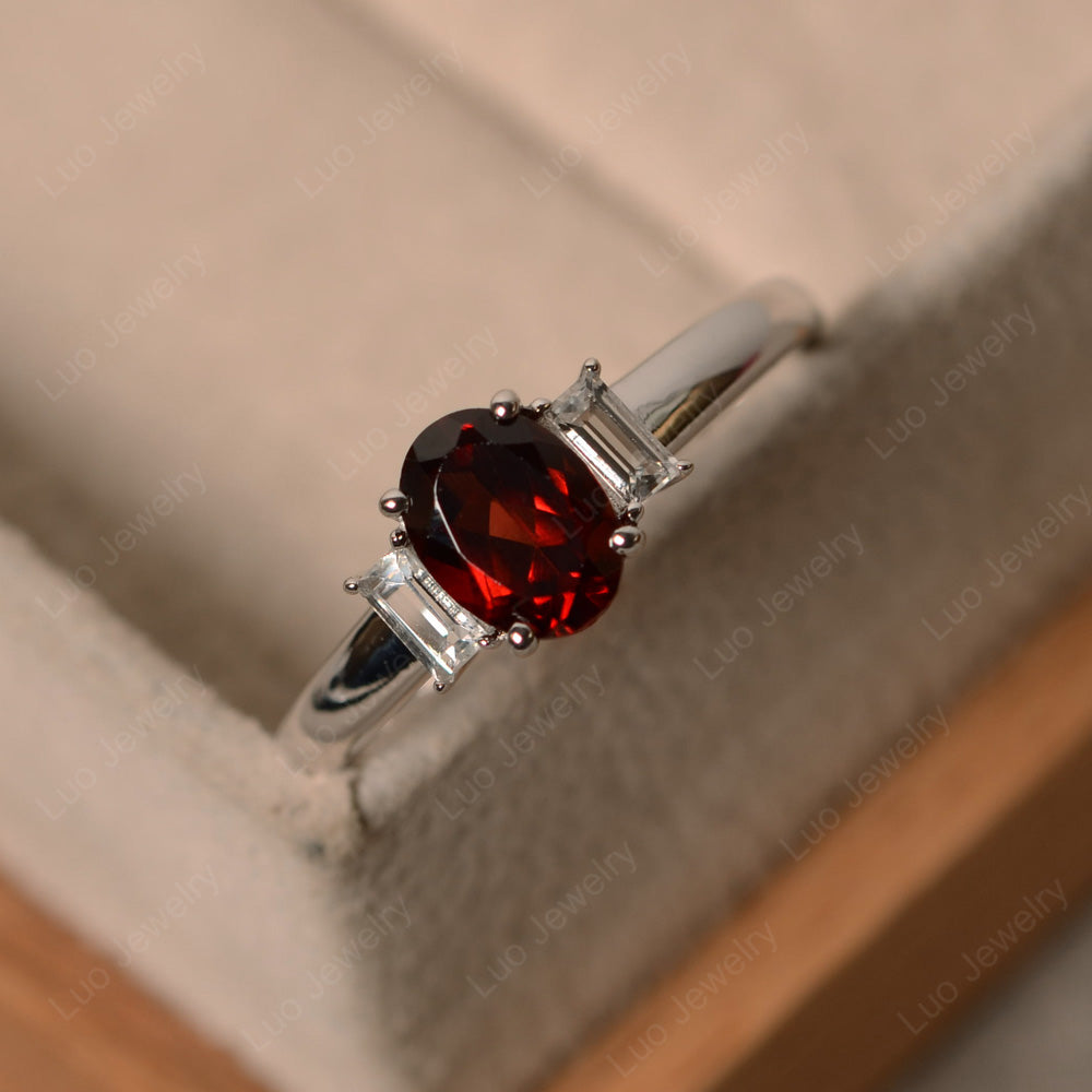 Garnet Oval Engagement Ring With Side Stone - LUO Jewelry