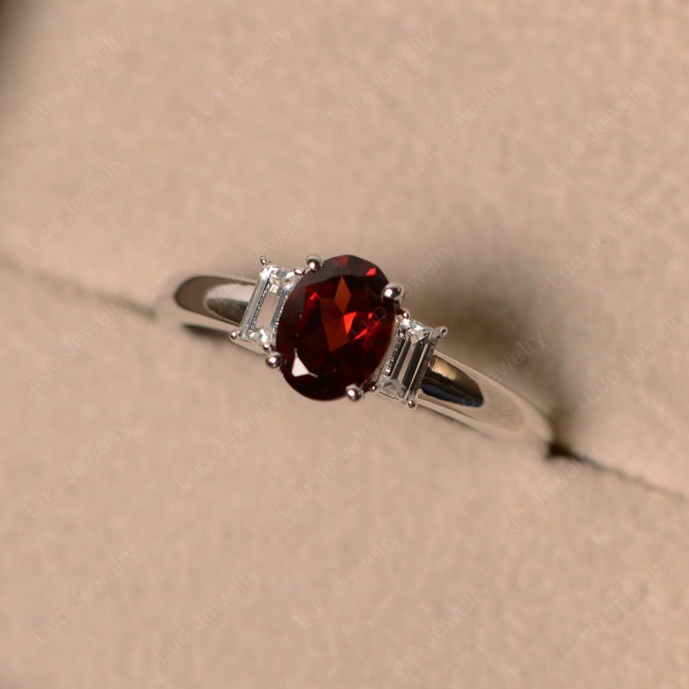 Garnet Oval Engagement Ring With Side Stone - LUO Jewelry