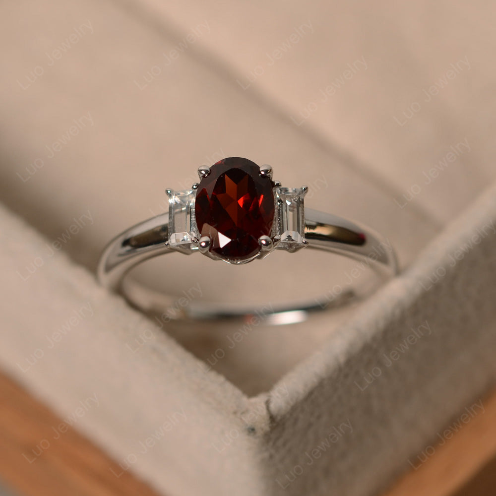 Garnet Oval Engagement Ring With Side Stone - LUO Jewelry