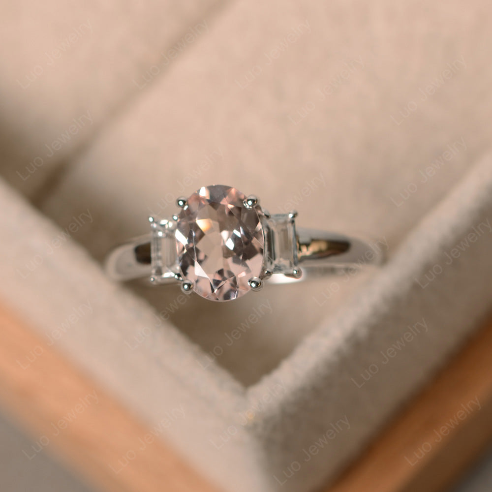 Morganite Oval Engagement Ring With Side Stone - LUO Jewelry