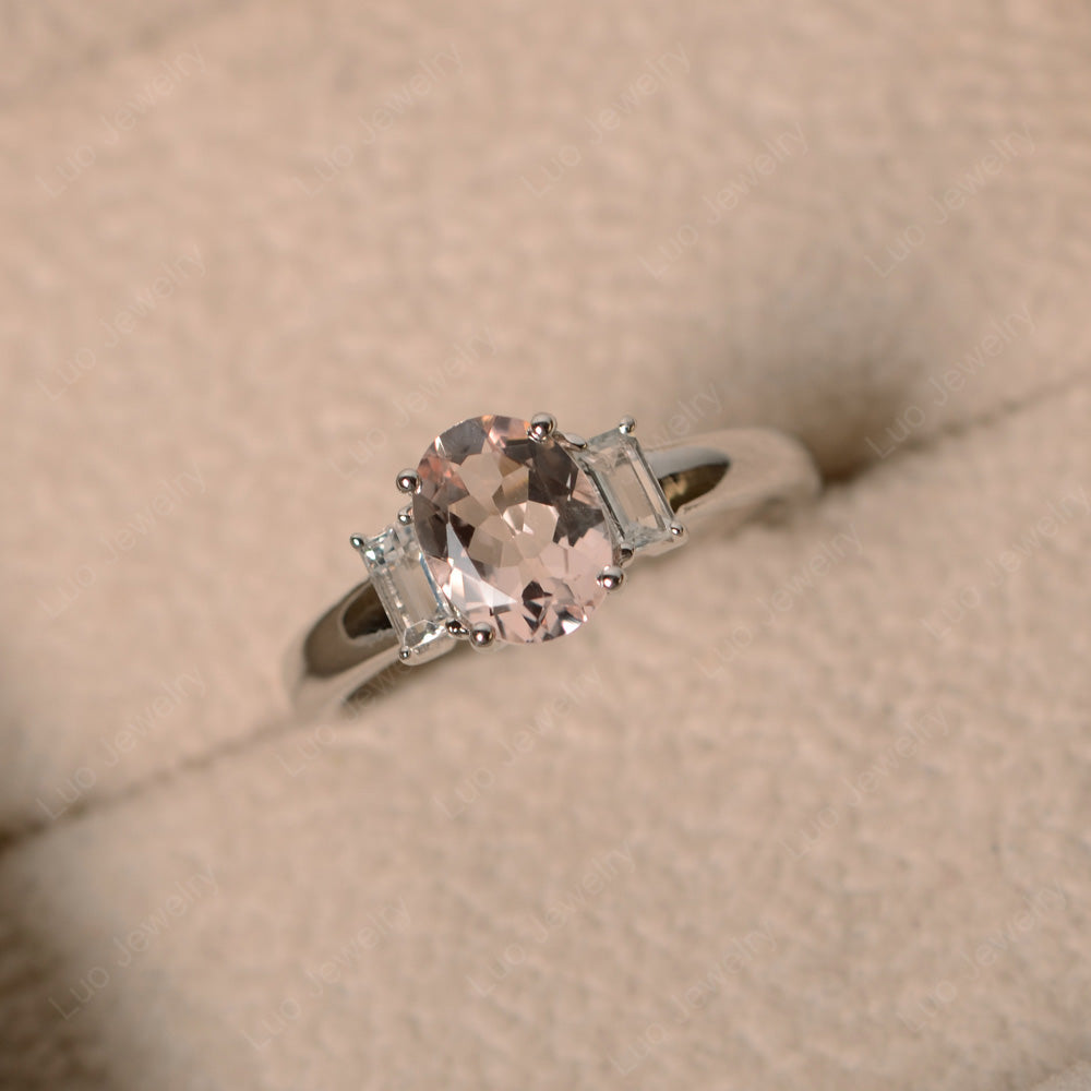 Morganite Oval Engagement Ring With Side Stone - LUO Jewelry