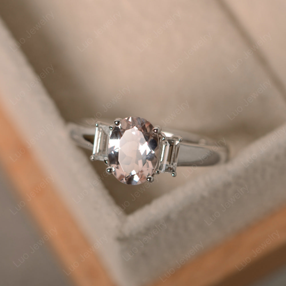 Morganite Oval Engagement Ring With Side Stone - LUO Jewelry