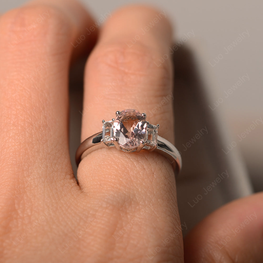 Morganite Oval Engagement Ring With Side Stone - LUO Jewelry