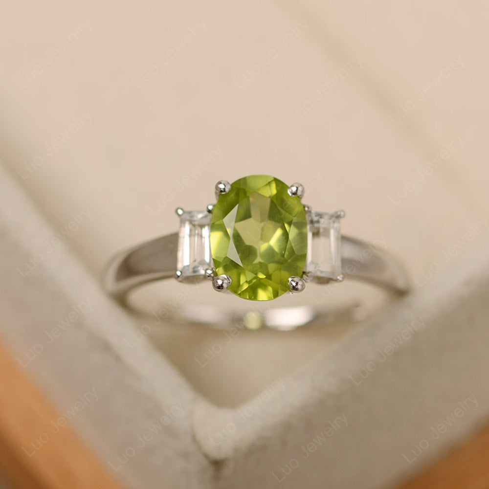 Peridot Oval Engagement Ring With Side Stone - LUO Jewelry