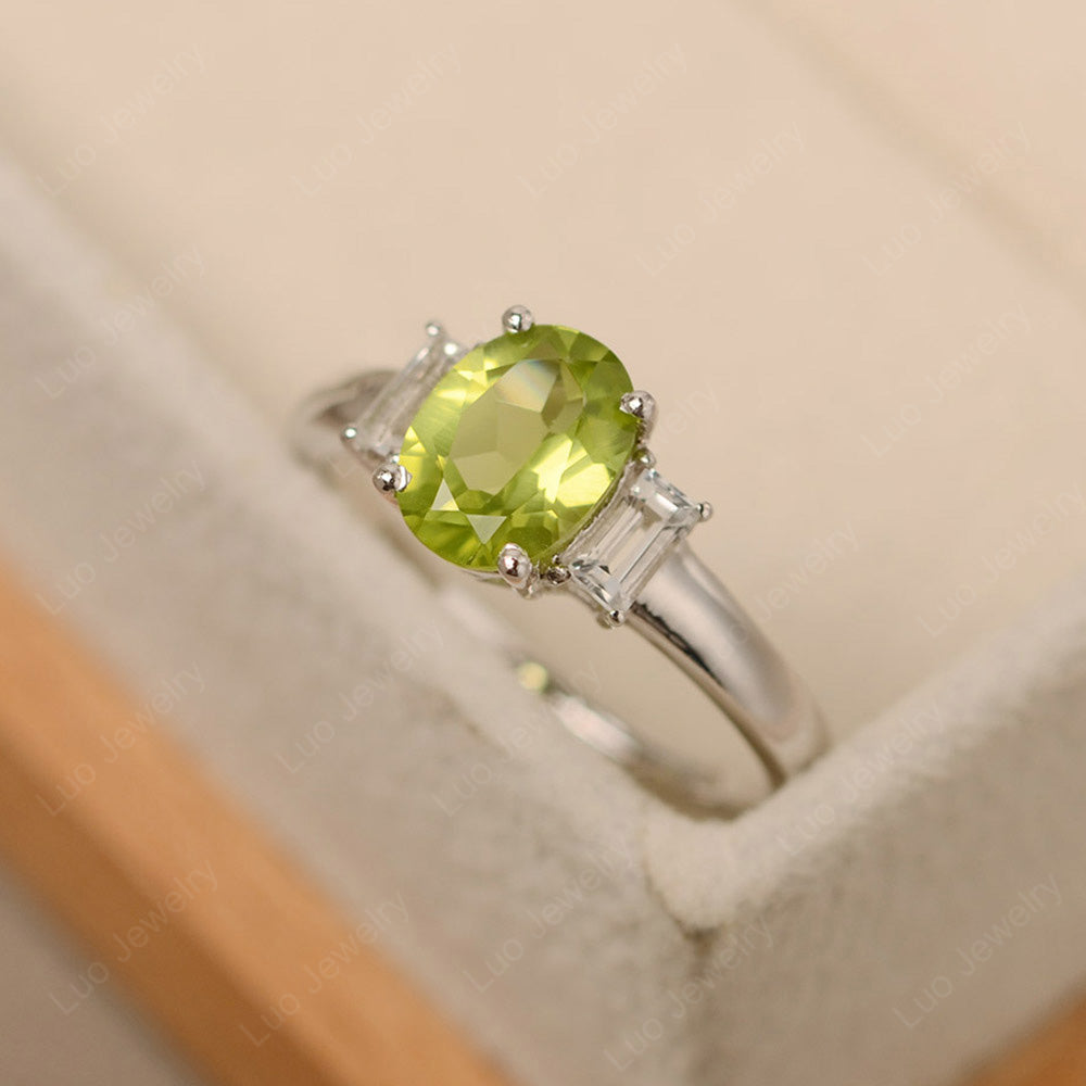 Peridot Oval Engagement Ring With Side Stone - LUO Jewelry