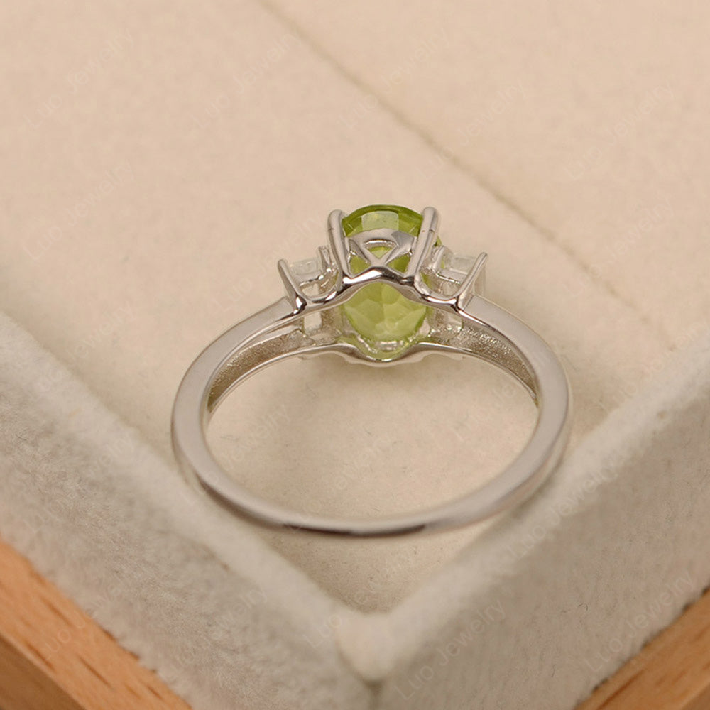 Peridot Oval Engagement Ring With Side Stone - LUO Jewelry