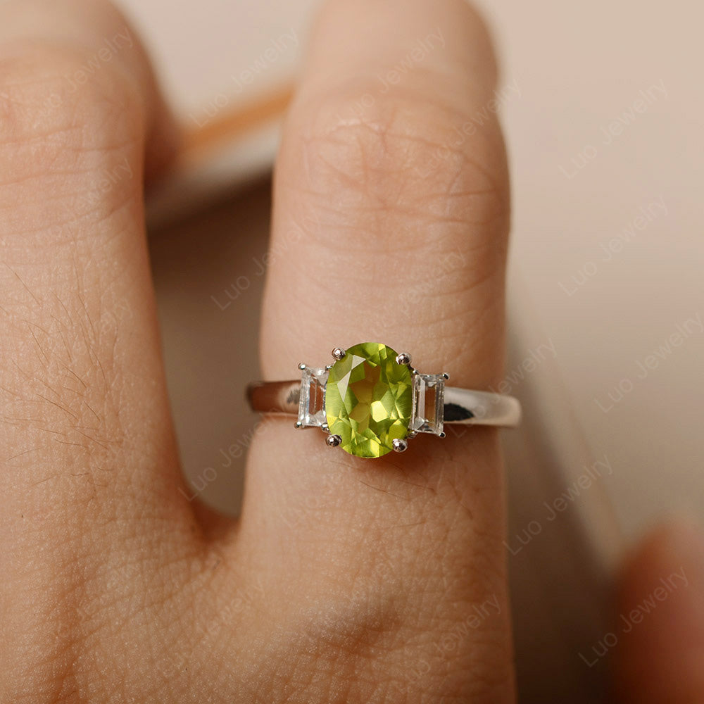 Peridot Oval Engagement Ring With Side Stone - LUO Jewelry