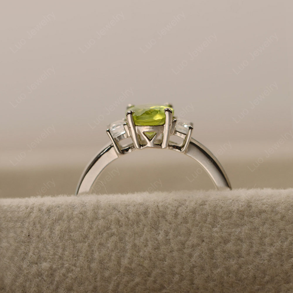 Peridot Oval Engagement Ring With Side Stone - LUO Jewelry