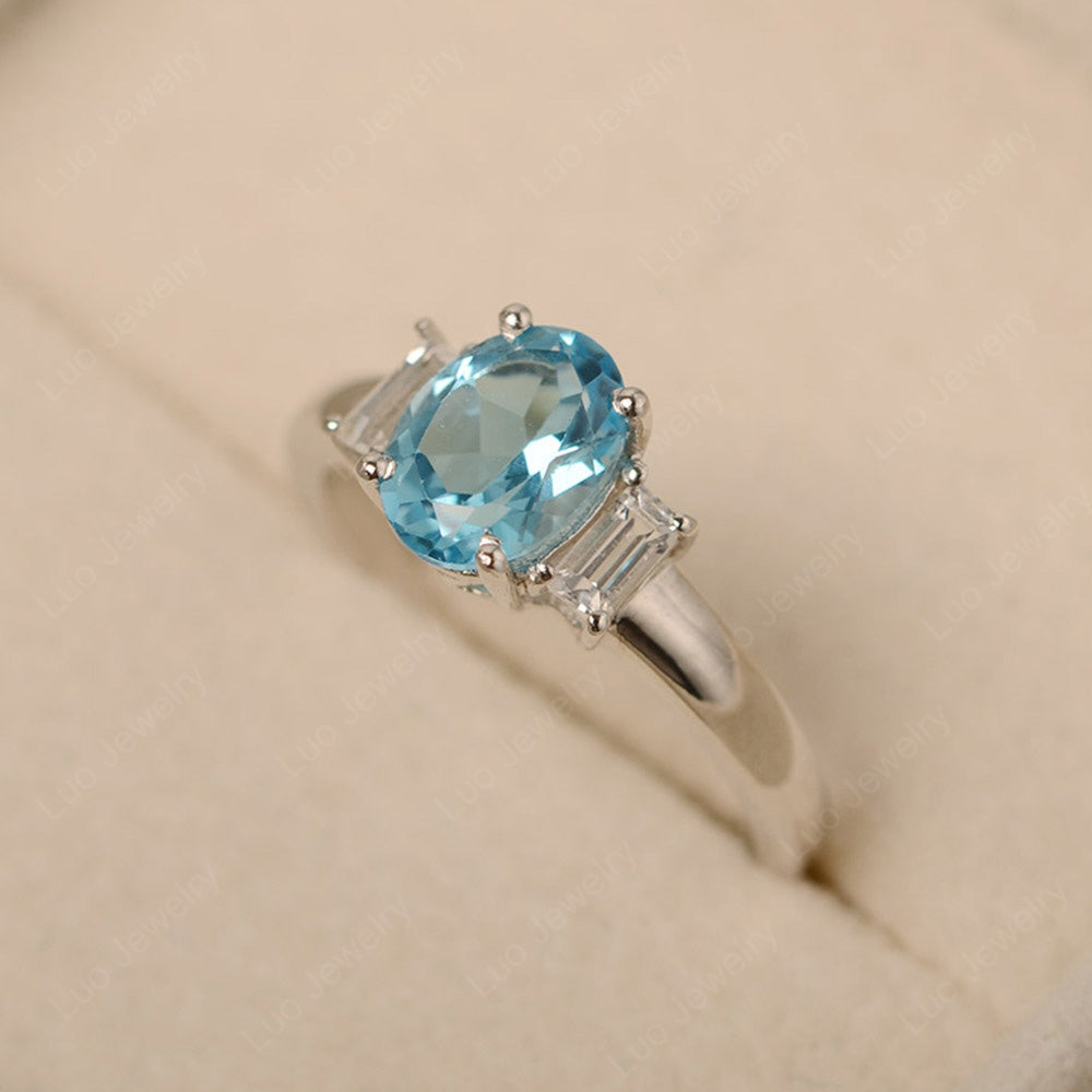 Swiss Blue Topaz Oval Engagement Ring With Side Stone - LUO Jewelry