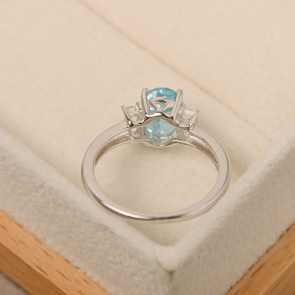 Swiss Blue Topaz Oval Engagement Ring With Side Stone - LUO Jewelry