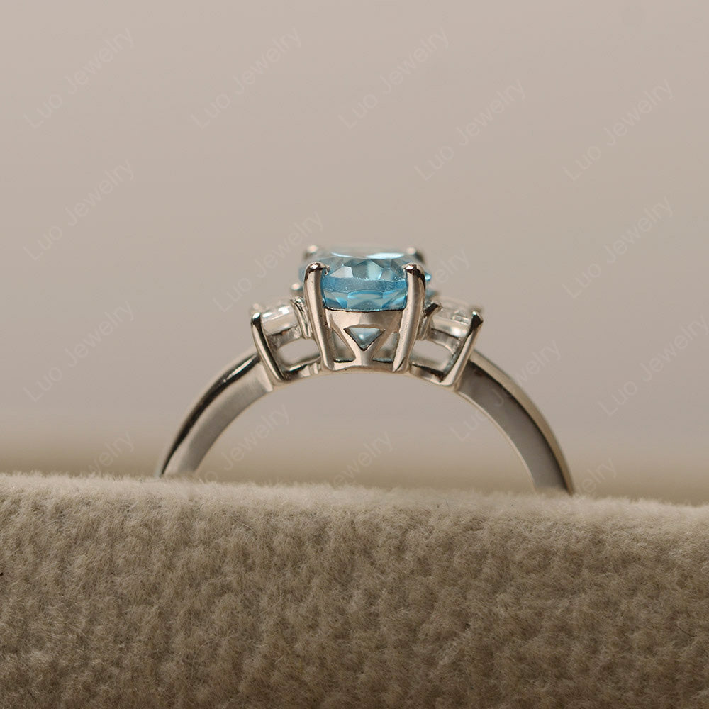 Swiss Blue Topaz Oval Engagement Ring With Side Stone - LUO Jewelry