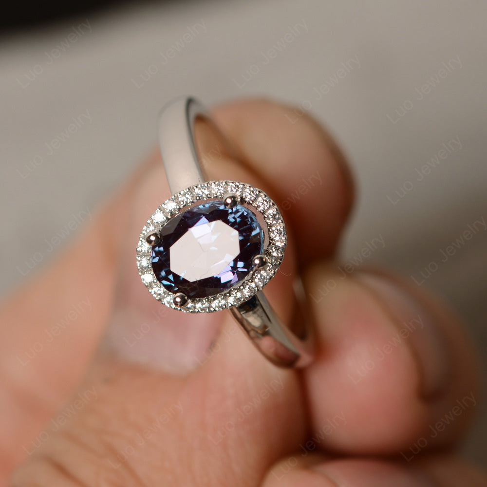 Simple Oval Alexandrite Halo Promise Ring Silver - LUO Jewelry