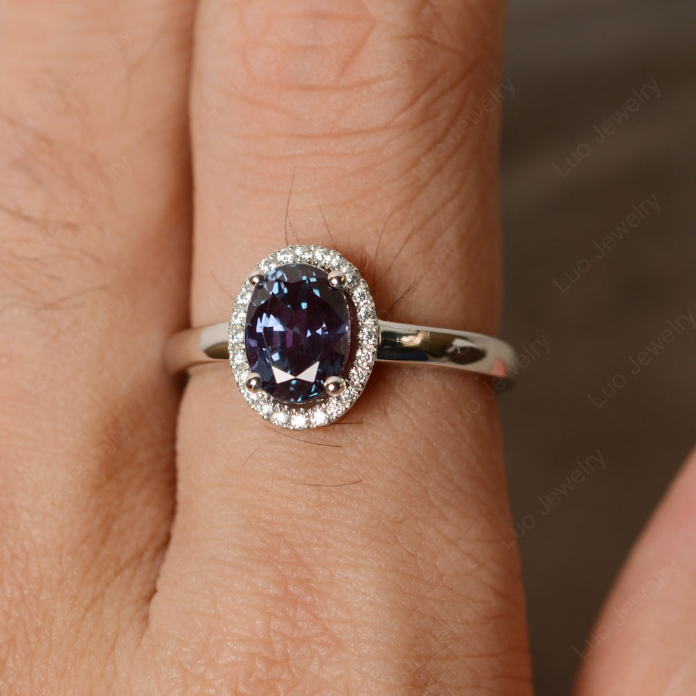 Simple Oval Alexandrite Halo Promise Ring Silver - LUO Jewelry