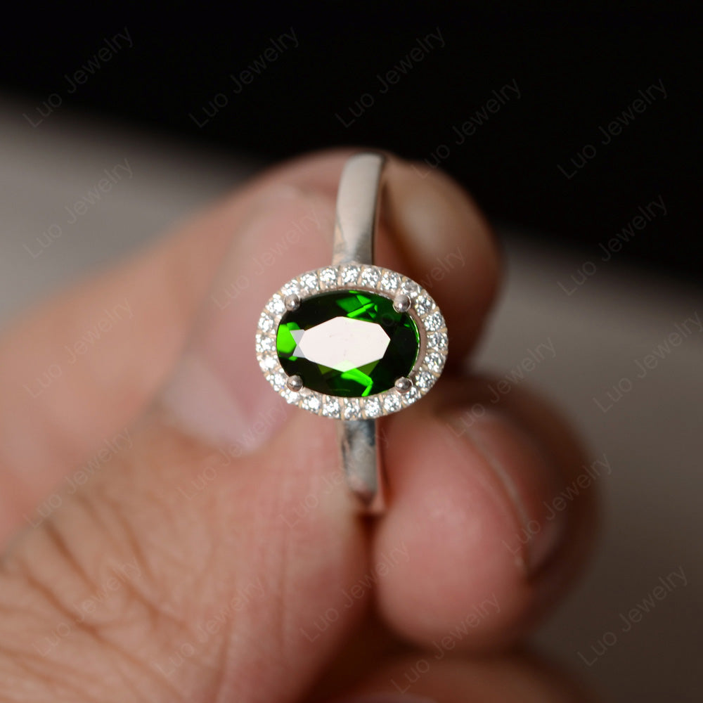 Simple Oval Diopside Halo Promise Ring Silver - LUO Jewelry