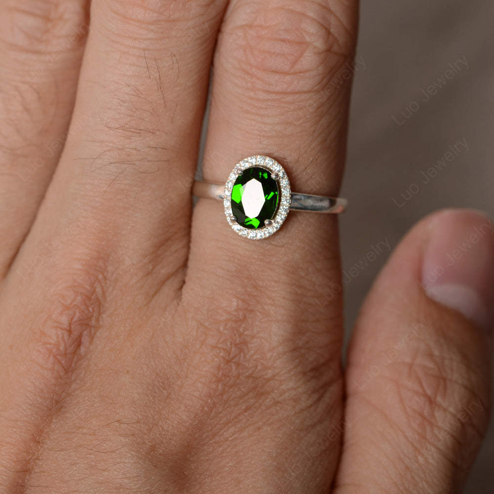 Simple Oval Diopside Halo Promise Ring Silver - LUO Jewelry