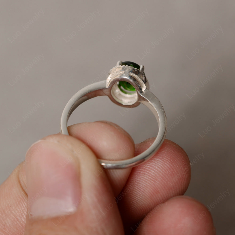 Simple Oval Diopside Halo Promise Ring Silver - LUO Jewelry