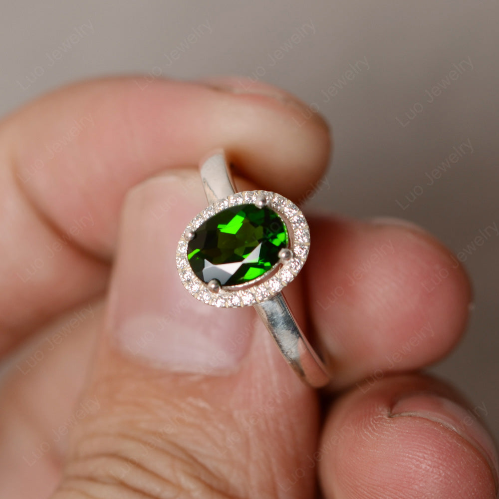 Simple Oval Diopside Halo Promise Ring Silver - LUO Jewelry