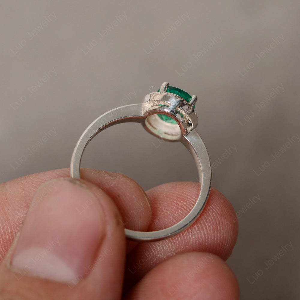 Simple Oval Lab Emerald Halo Promise Ring Silver - LUO Jewelry