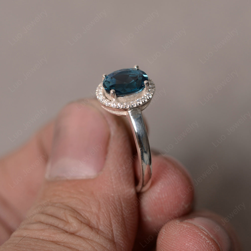 Simple Oval London Blue Topaz Halo Promise Ring Silver - LUO Jewelry