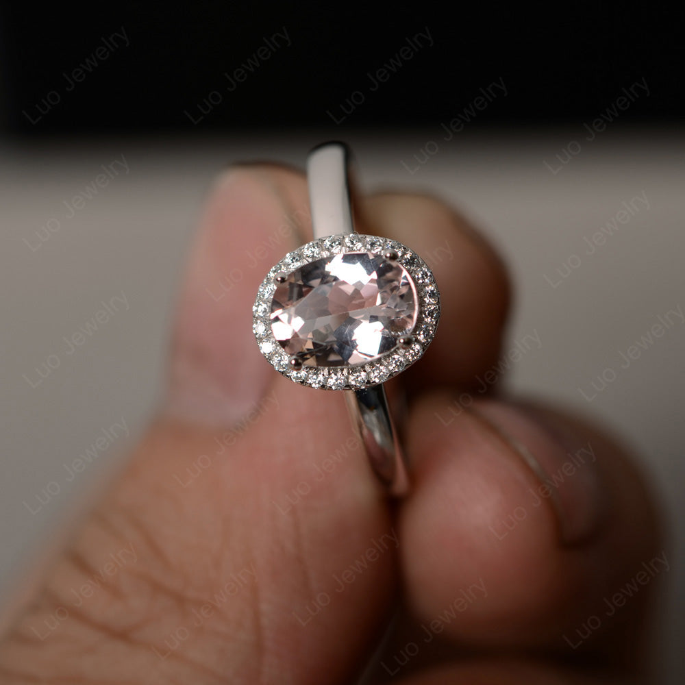 Simple Oval Morganite Halo Promise Ring Silver - LUO Jewelry