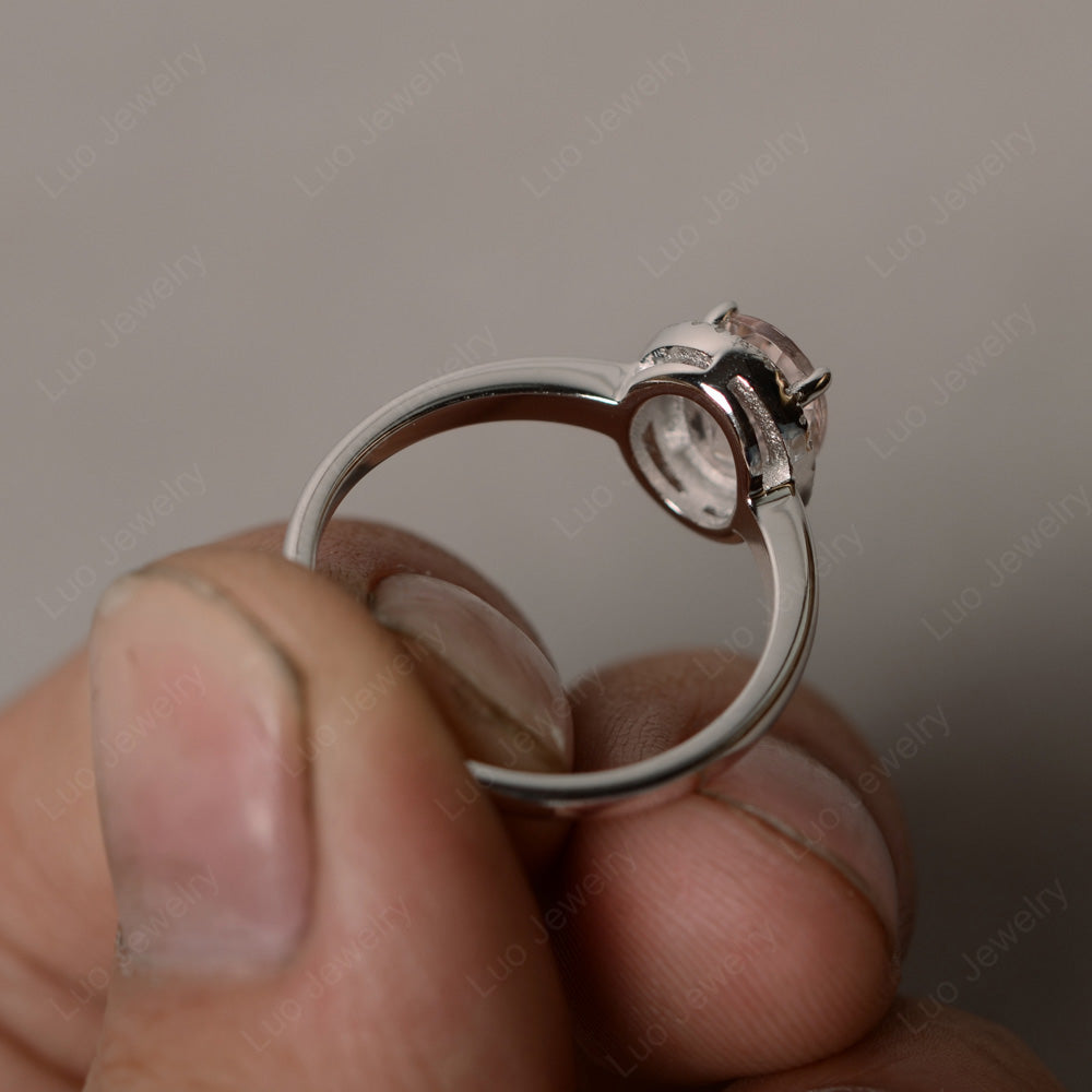 Simple Oval Morganite Halo Promise Ring Silver - LUO Jewelry