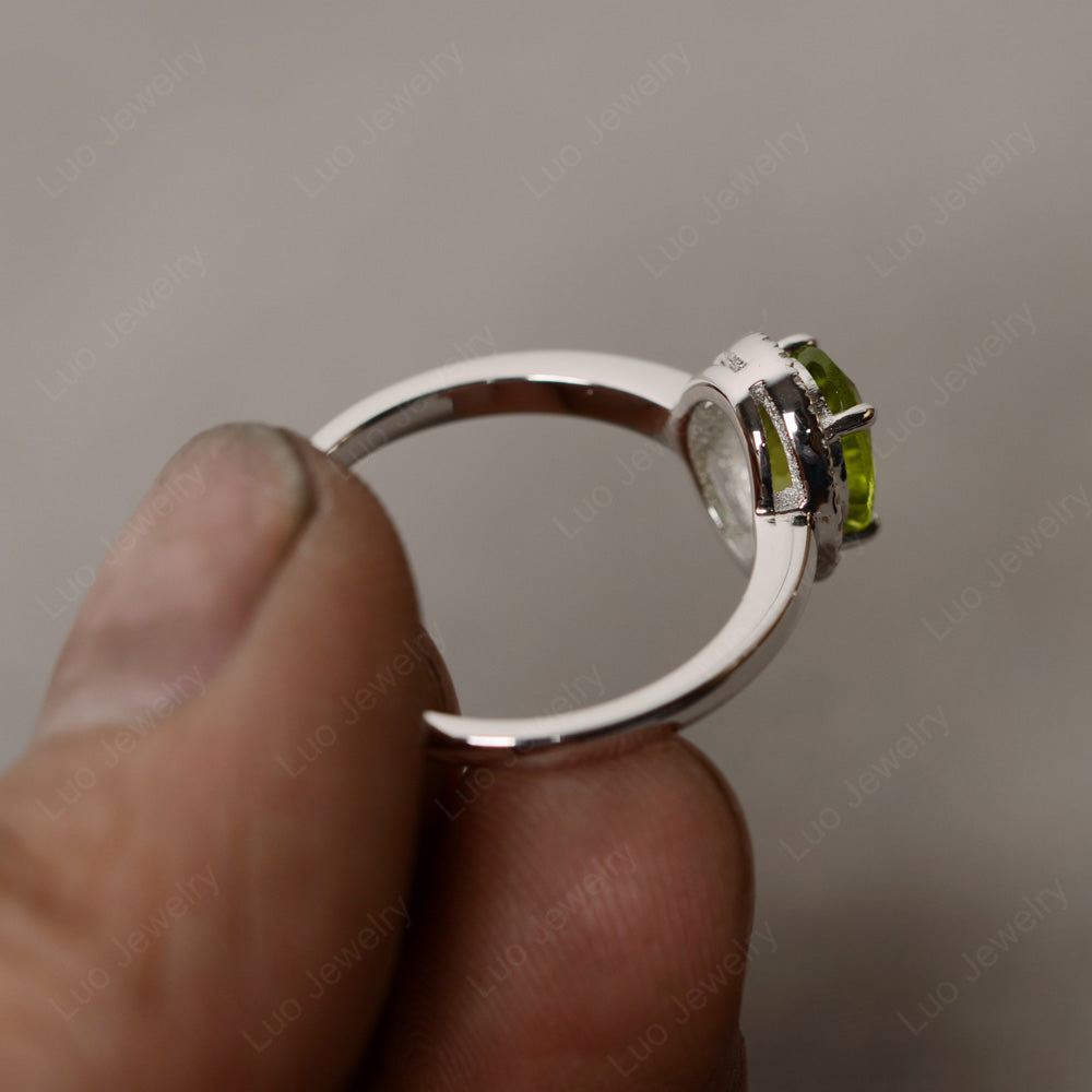 Simple Oval Peridot Halo Promise Ring Silver - LUO Jewelry