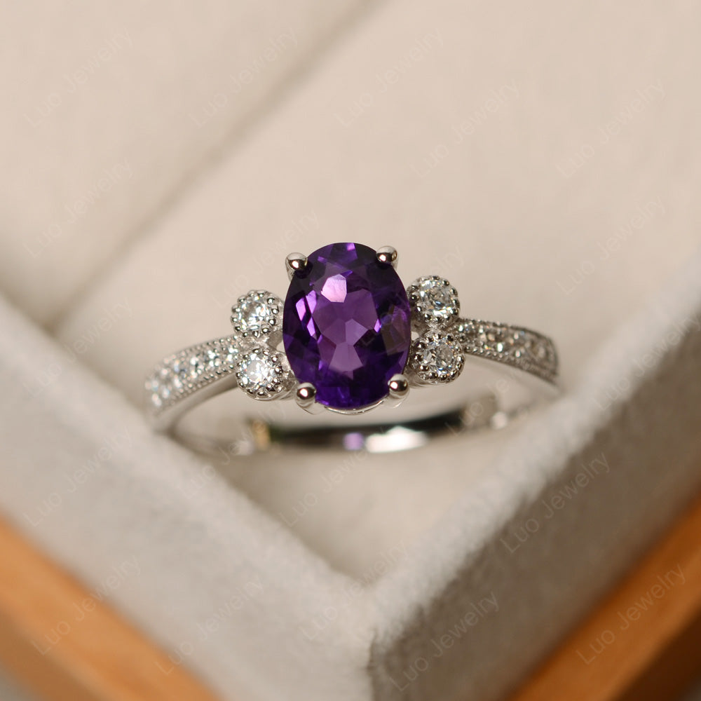 Oval Cut Amethyst Art Deco Engagement Ring - LUO Jewelry