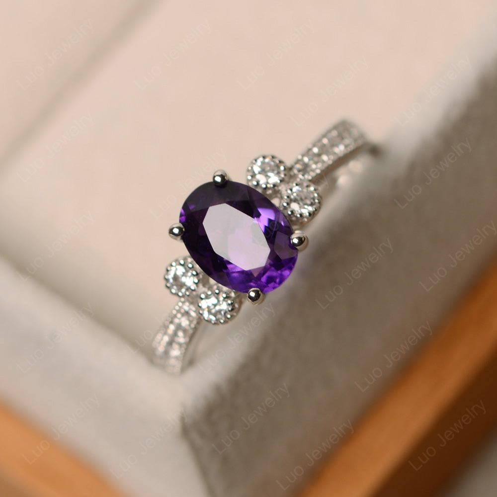 Oval Cut Amethyst Art Deco Engagement Ring - LUO Jewelry