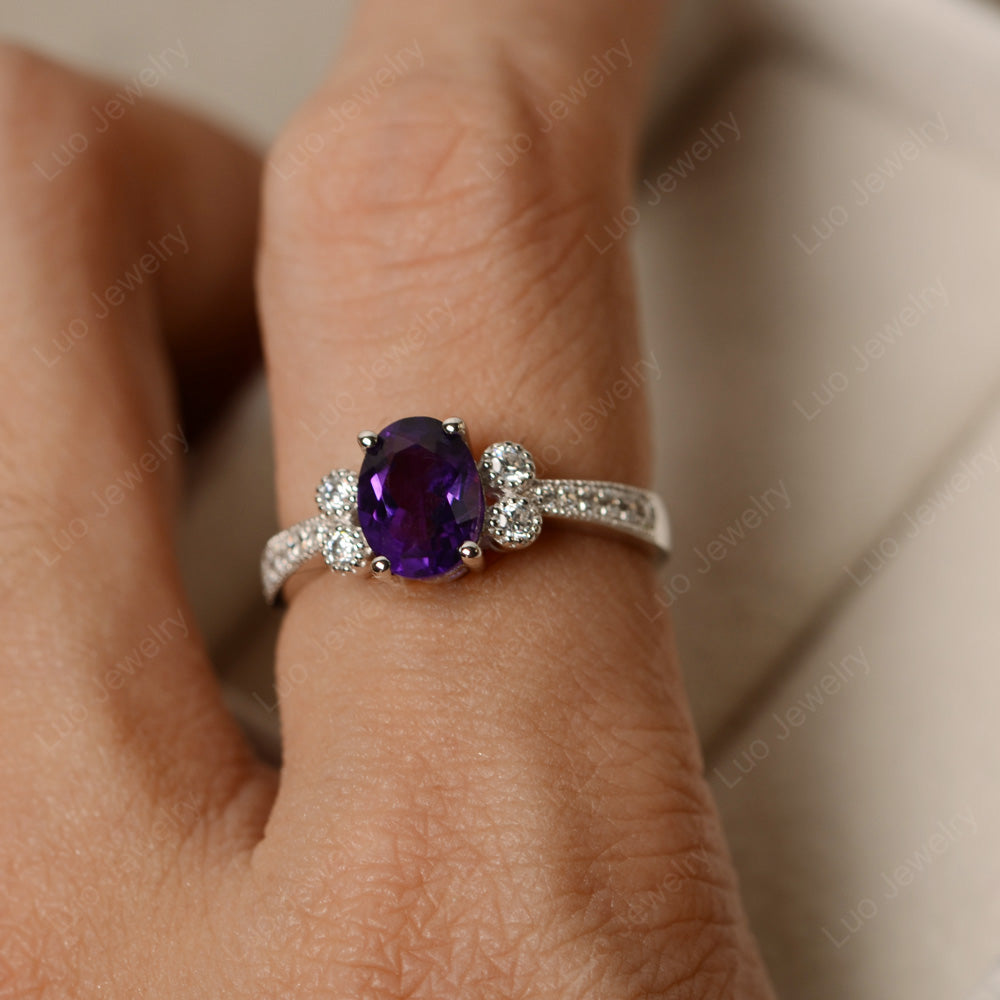 Oval Cut Amethyst Art Deco Engagement Ring - LUO Jewelry