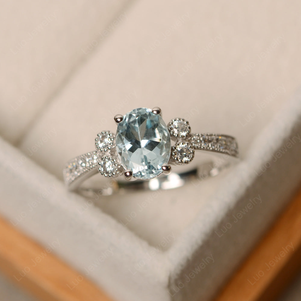 Oval Cut Aquamarine Art Deco Engagement Ring - LUO Jewelry