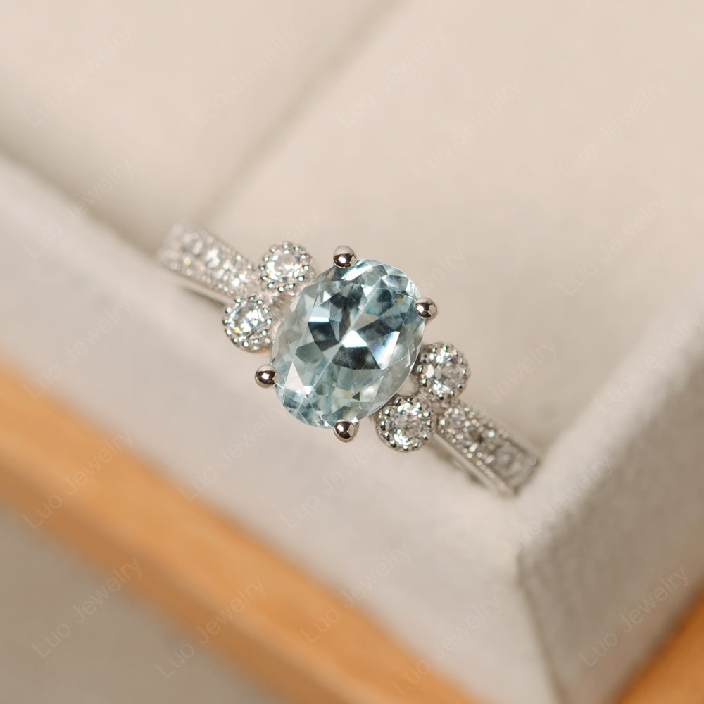 Oval Cut Aquamarine Art Deco Engagement Ring - LUO Jewelry