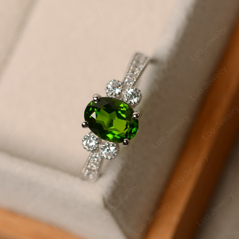 Oval Cut Diopside Art Deco Engagement Ring - LUO Jewelry