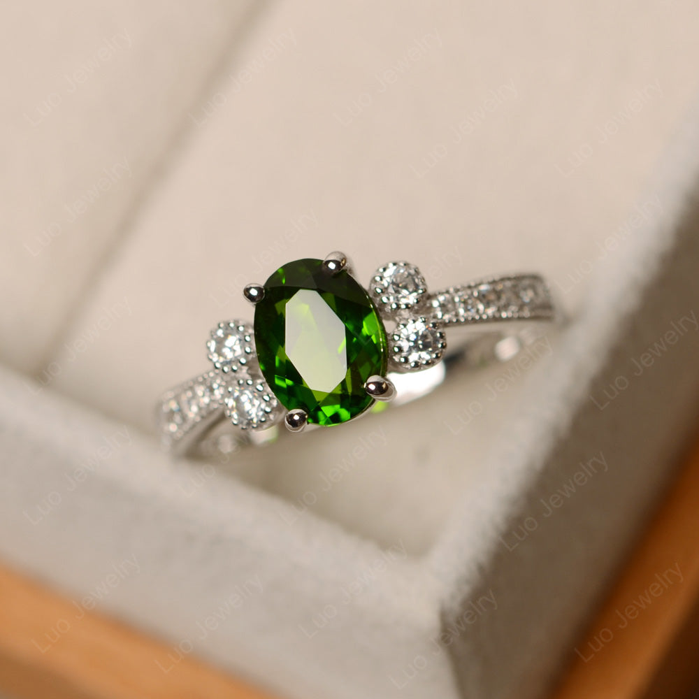 Oval Cut Diopside Art Deco Engagement Ring - LUO Jewelry