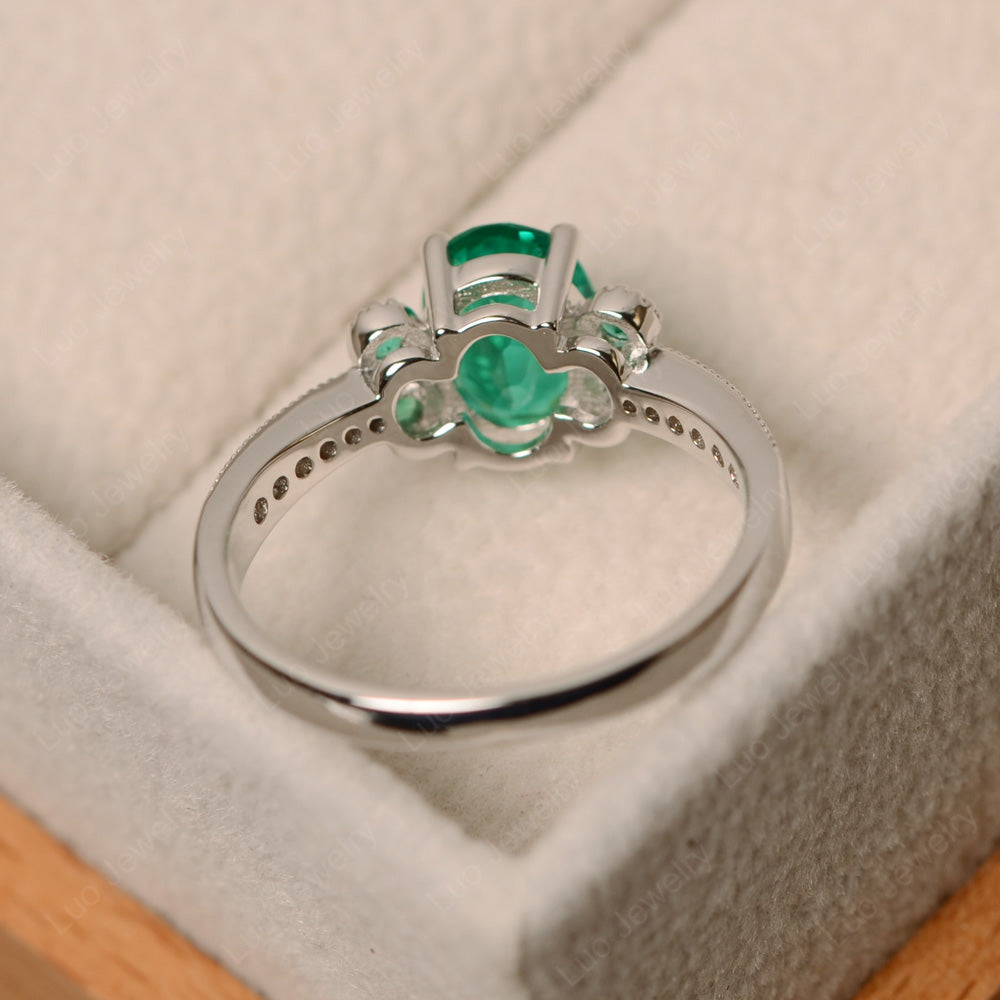 Oval Cut Lab Emerald Art Deco Engagement Ring - LUO Jewelry