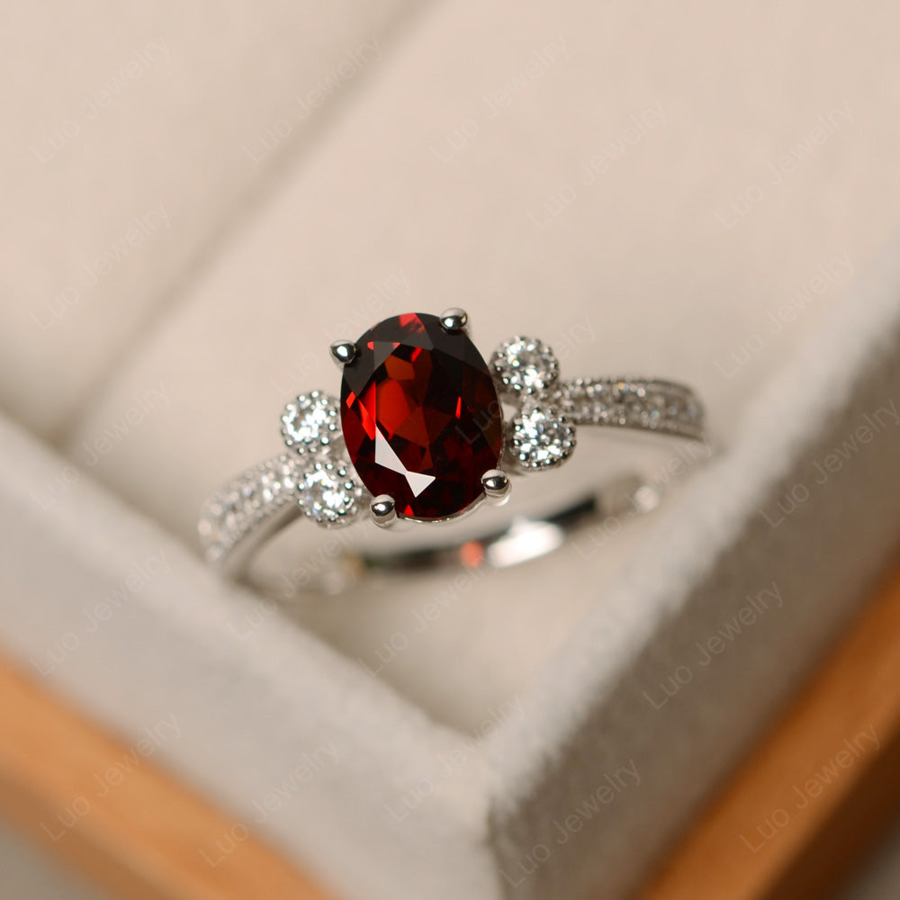 Oval Cut Garnet Art Deco Engagement Ring - LUO Jewelry