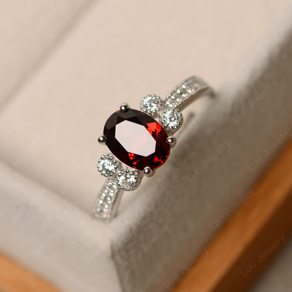 Oval Cut Garnet Art Deco Engagement Ring - LUO Jewelry