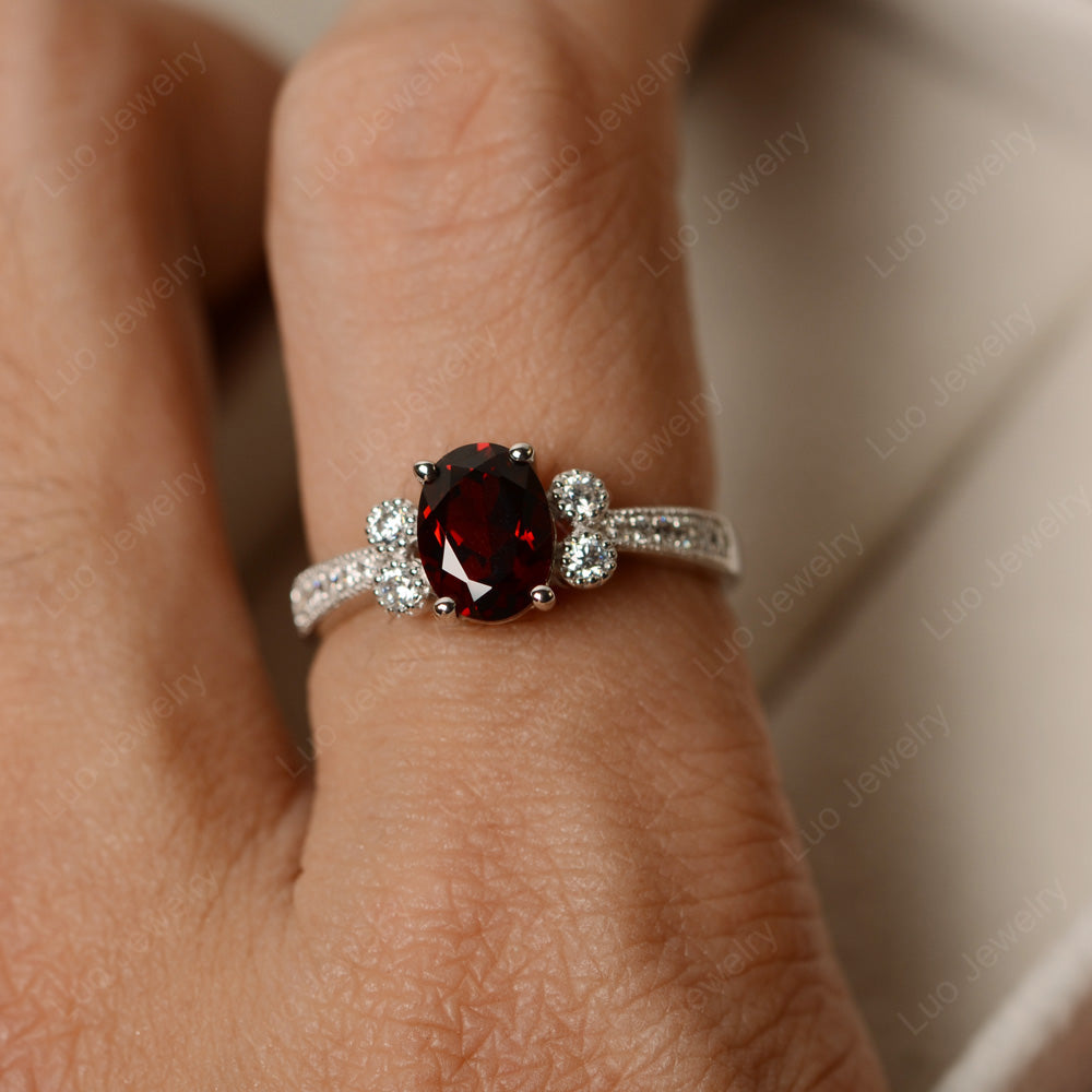 Oval Cut Garnet Art Deco Engagement Ring - LUO Jewelry