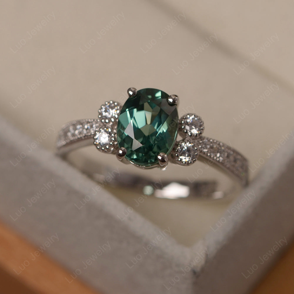 Oval Cut Green Sapphire Art Deco Engagement Ring - LUO Jewelry