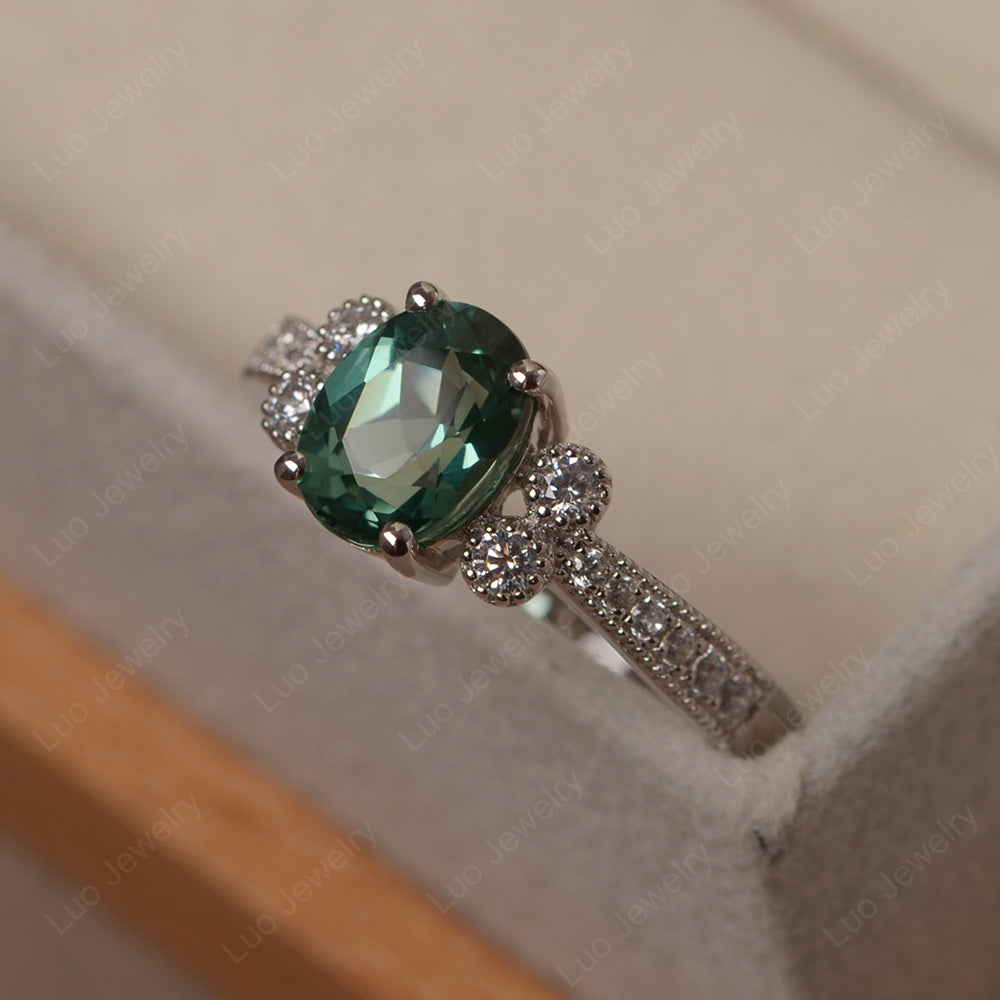 Oval Cut Green Sapphire Art Deco Engagement Ring - LUO Jewelry