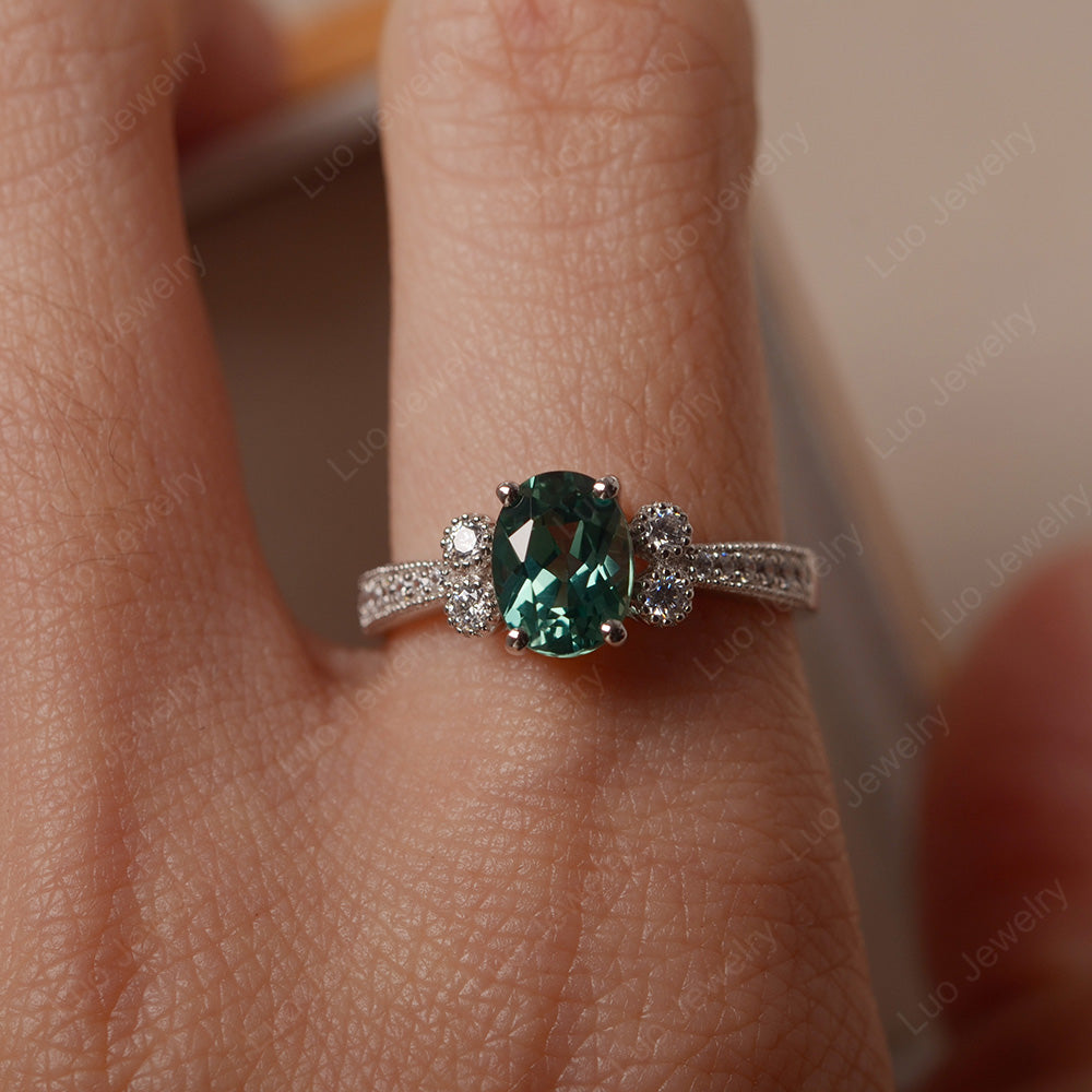 Oval Cut Green Sapphire Art Deco Engagement Ring - LUO Jewelry