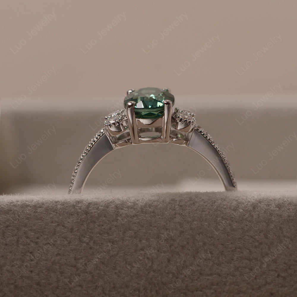 Oval Cut Green Sapphire Art Deco Engagement Ring - LUO Jewelry