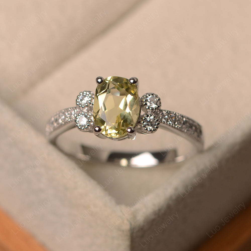 Oval Cut Lemon Quartz Art Deco Engagement Ring - LUO Jewelry