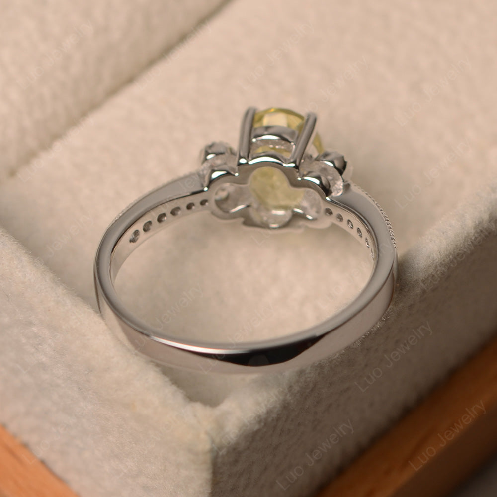 Oval Cut Lemon Quartz Art Deco Engagement Ring - LUO Jewelry