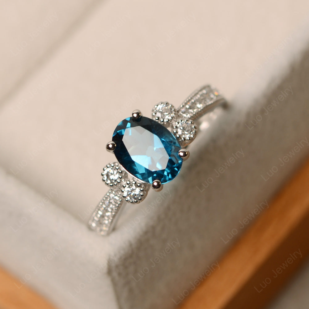 Oval Cut London Blue Topaz Art Deco Engagement Ring - LUO Jewelry