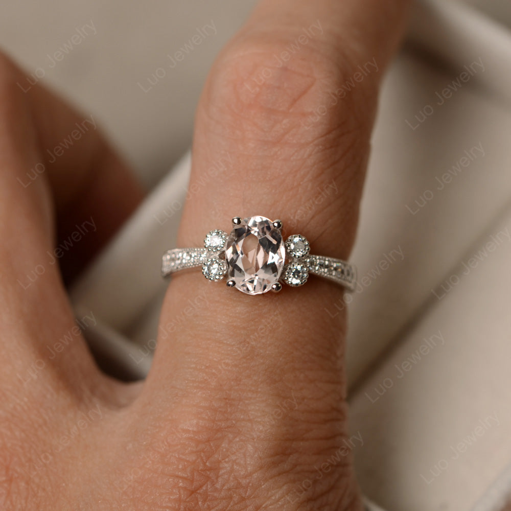 Oval Cut Morganite Art Deco Engagement Ring - LUO Jewelry