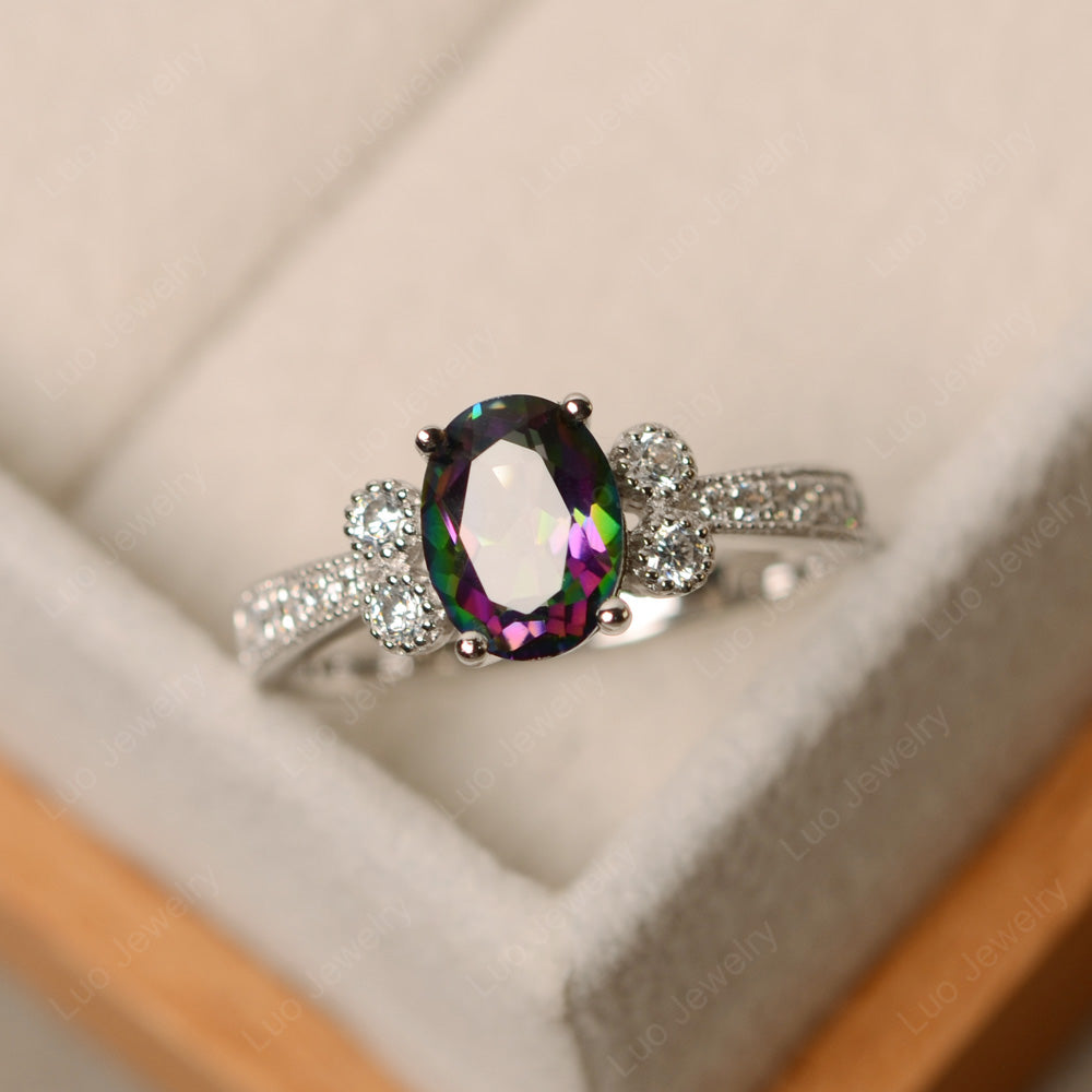 Oval Cut Mystic Topaz Art Deco Engagement Ring - LUO Jewelry