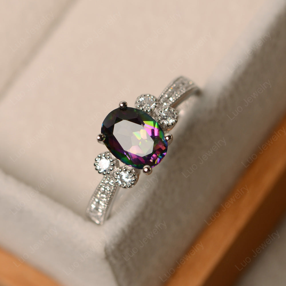 Oval Cut Mystic Topaz Art Deco Engagement Ring - LUO Jewelry